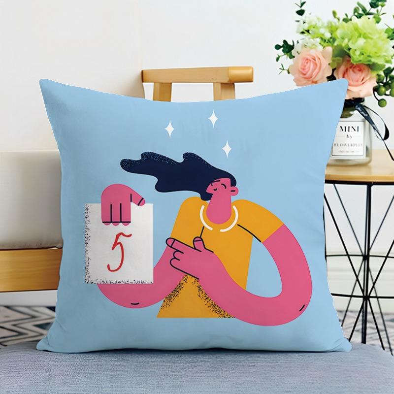 Illustration Style Printed Decorative Pillowcase Bedroom Living Room Square Cushion Pillowcase