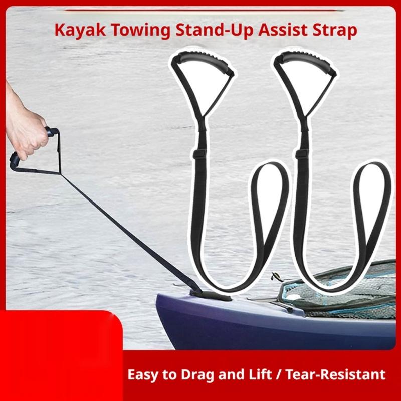 Landing Transfer Pull Band with Rubber Grip for Kayak, Adjustable Webbing Aid for Beach Arrival, Water Entry Preparation, and Short Manual Carry