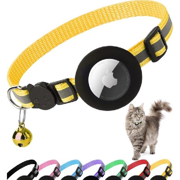 Airtag Cat Collar Breakaway, Reflective Kitten Collar with Apple Air Tag Holder and Bell for Girl Boy Cats, 0.4 Inches in Width and