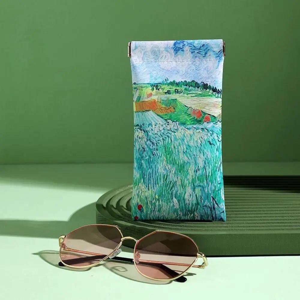 Automatic Closing Sun Glasses Case Mucha Painting PU Leather Glasses Box Waterproof Portable Sunglasses Protective Cover Unisex