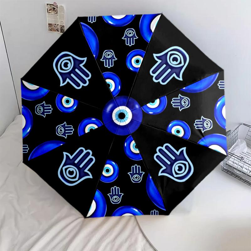 1 PC Automatic Folding Umbrella - The Evil Eye Pattern, Portable & Foldable Design with 8 Ribs, Christmas Birthday Gifts