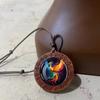 Vintage Dragon Phoenix Sweater Chain Leather Chain Boho Wooden Pendant Handmade Long Collar Decoration for Women Men