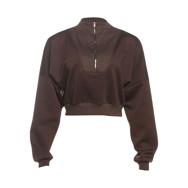 

# Sisjuly# New York Street Cool Beauty Gyaru Thick Coffee Orange Brown Zip-up Design Slim fit Short Long sleeves Shirt Women Brown L