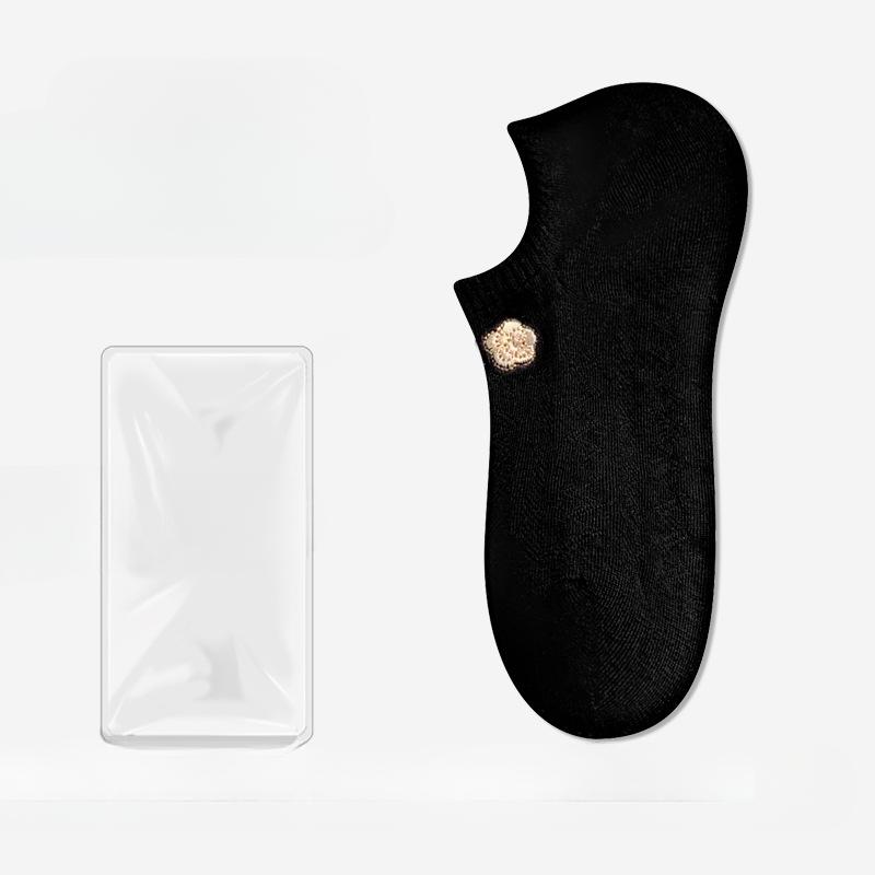 Female Spring and Summer New Style Pure Cotton Breathable Deodorant Sweat Absorption Boneless Invisible Heel Socks