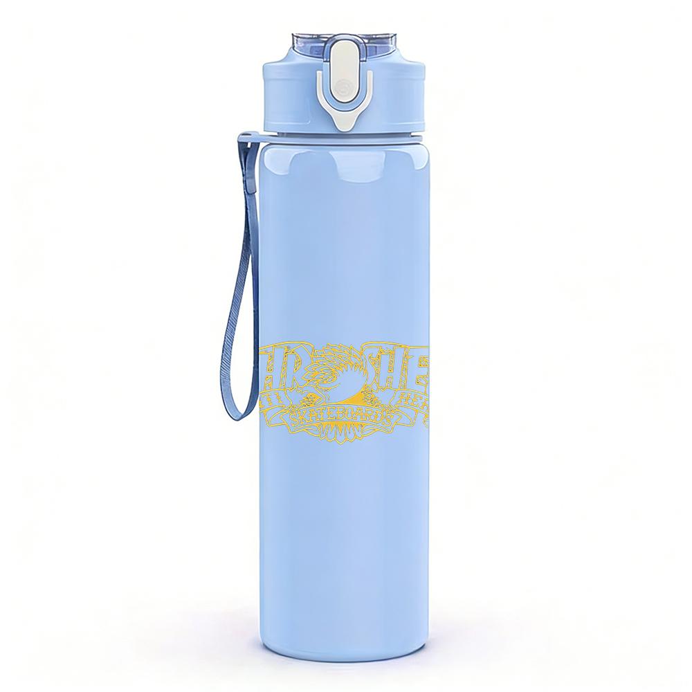 1PC Pale Yellow Minimalist Script Print 750ml colorful plastic sports water bottle leakproof pop up lid with straw for outdoor work home use