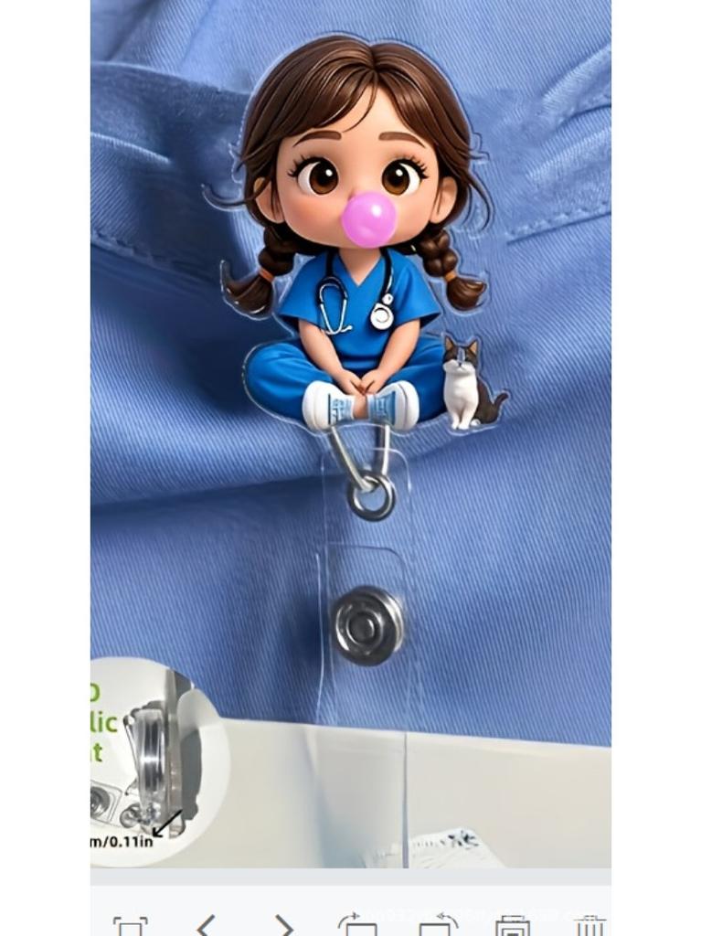 1pc Nurse Themed Retractable Badge Reel Acrylic ID Holder Clip for Hospital Office School Workers