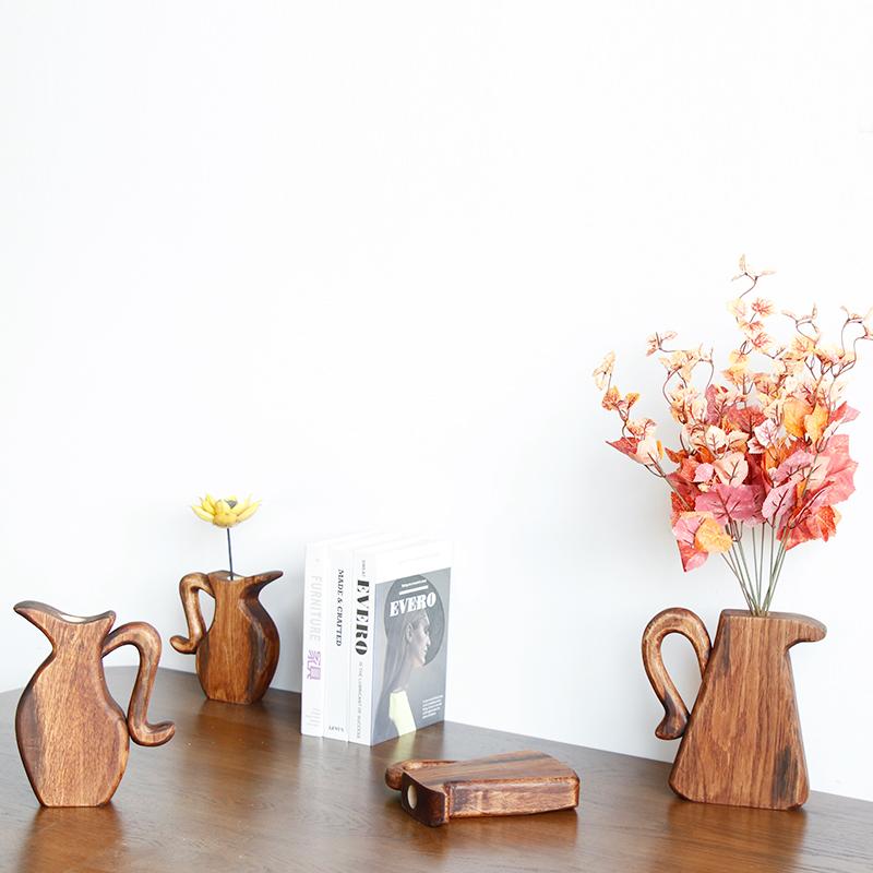 Handgefertigte Vase aus Massivholz, ausgehöhltes Glasröhrchen, Blumenarrangement, Hydrokultur, Holzvase, Topfblumen, Wohnaccessoires