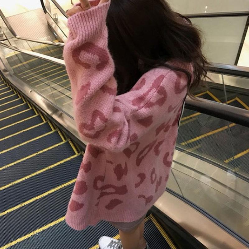 Μοντέρνα Ζακέτα με Λαιμόκοψη V και Λεοπάρ Μοτίβο για Γυναίκες Φθινόπωρο Χειμώνας Κορεατική Έκδοση Άνετη Casual Πλεκτή Ζακέτα Κομψή Απλή Επαγγελματική Ενδυμασία για Κυρίες