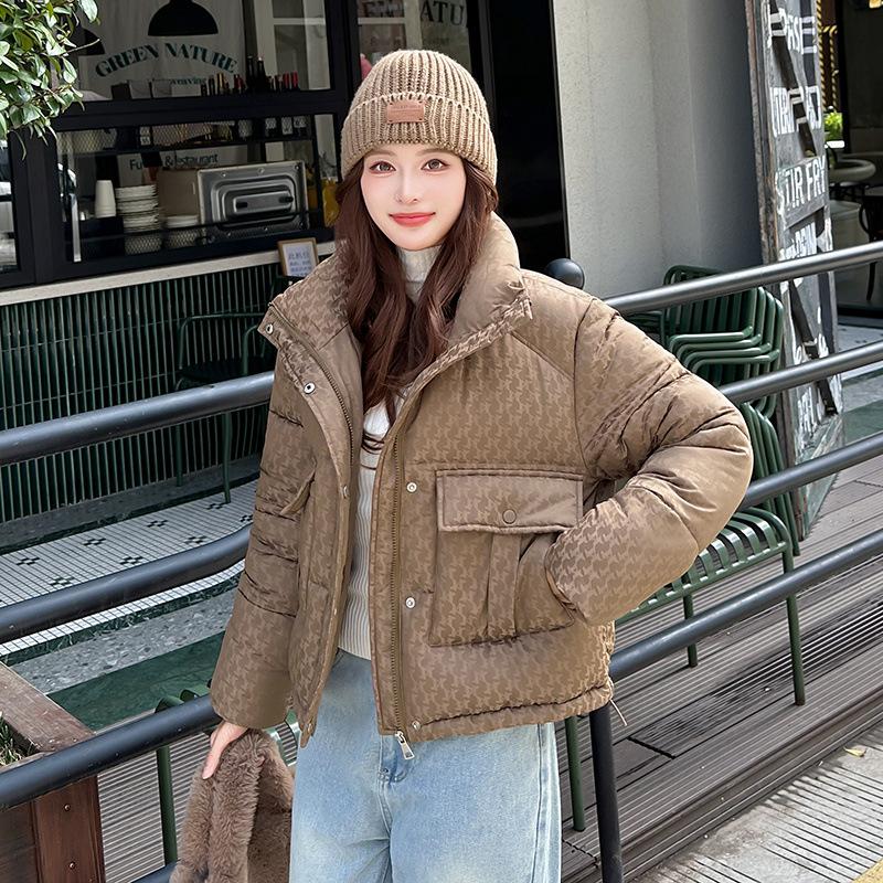 Hooded down cotton clothes women's new short winter large size thickened stand-up neck padded jacket tide