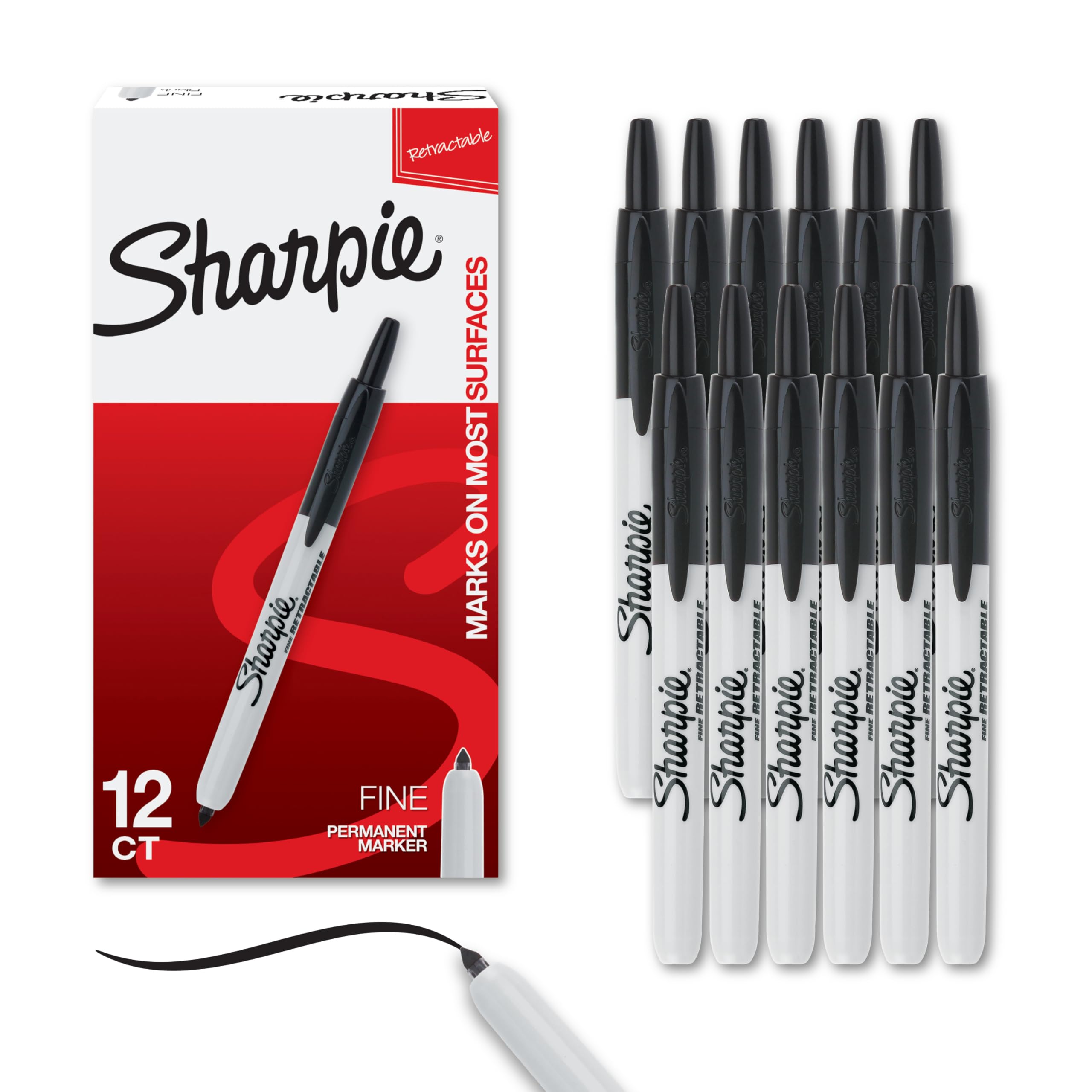 Выдвижной тонкий масляный маркер Sharpie, наконечник, 12 шт. чёрный