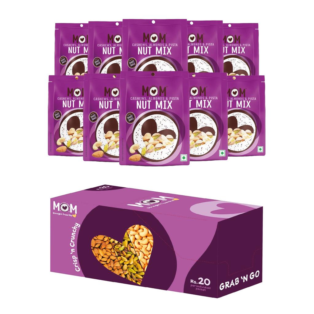 MOM - Meal of the Moment, Roasted & Salted Nut Mix Combo Dispenser, 10 Pouches each of 12g - Rich source of fiber | High in Protein | Smart Snack