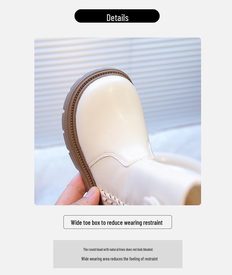 Dívčí kozačky po koleno v britském stylu s fleecovou podšívkou a mašlí - Móda podzim/zima 2025 pro malé princezny s měkkou podrážkou