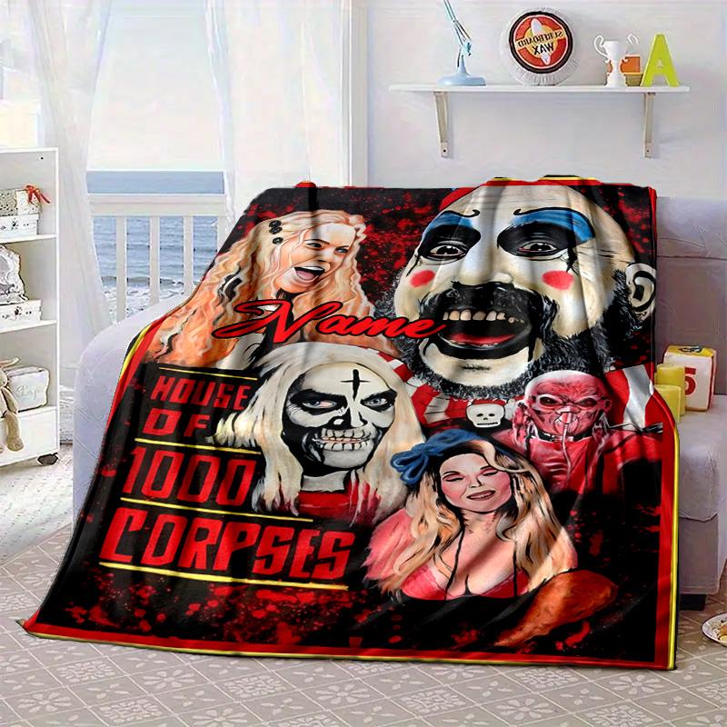 Custom Name Horror Clown Artwork Blanket bed sofa Blanket Flannel Blanket for Camping, Hiking, Picnic Essentials,gift for family and friends
