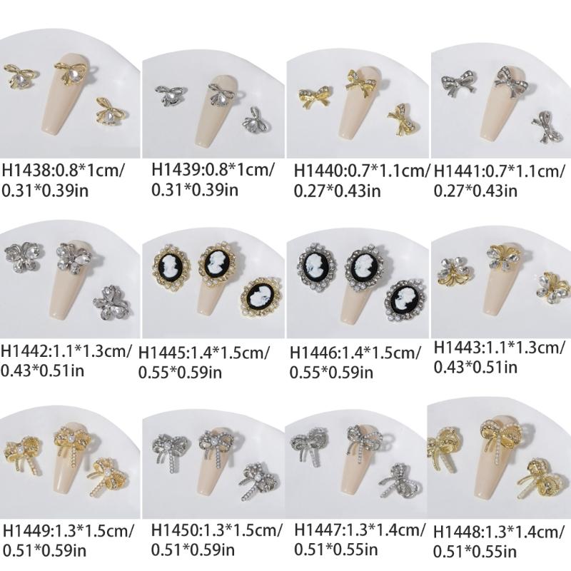 3pcs Nail Art Charms Bows Nail Rhinestones Charms Bowknot Crystal Nail Gems Nail Art Decorations for Acrylic Nails