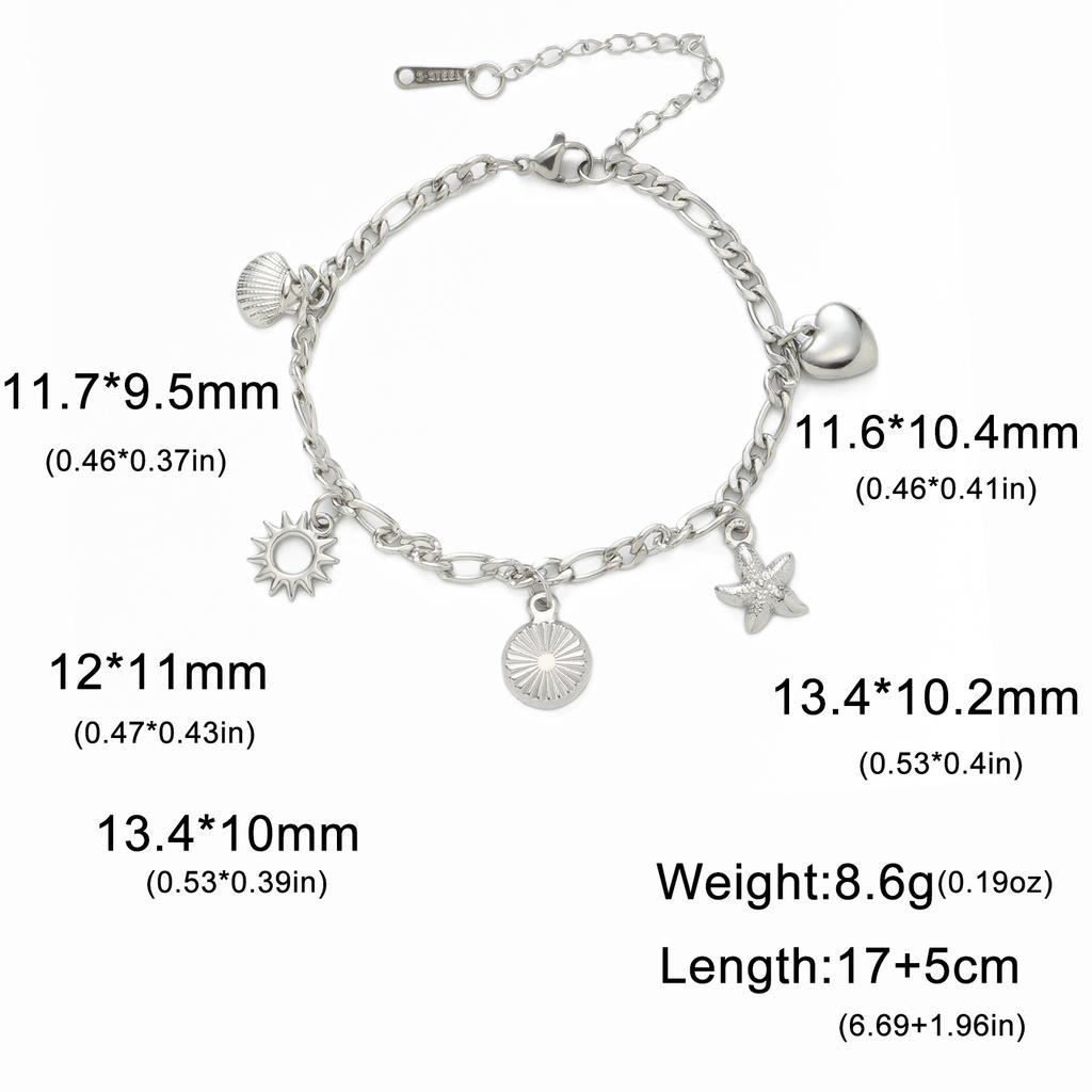 Elegant Shell Bracelet With Star Heart Sun Charms Valentine's Day Gift Women's Fashion Jewelry Accessory