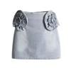 Südlicher Wind Denim Mini 3D Floral Trendig Koreanische Mode Damenrock, Rock, K-Pop Girls Hein-Stil, Print, Stilvoll, (JP, Alphabet, L, Blau)