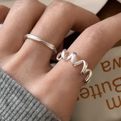 Panjbj Copper Wave Ring For Women Irregular Ins Design Versatile Minimalist Trend Open Jewelry Gift Dropship