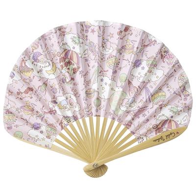 Sanrio Characters Liberty Print Folding Fan with Floral Cute and Perfect for Western and Japanese Summer and Heat Comes In a Paulownia Wood Box with