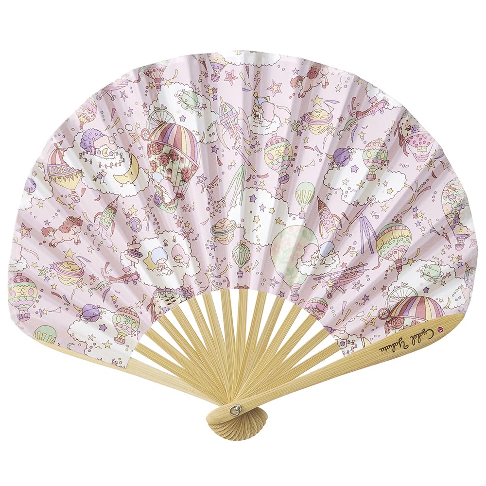 

Sanrio Characters Liberty Print Folding Fan with Floral Cute and Perfect for Western and Japanese Summer and Heat Comes in a Paulownia Wood Box with