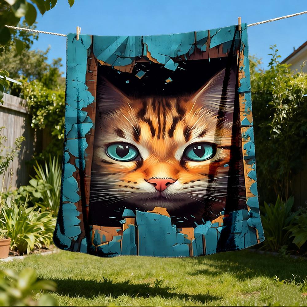 1pc Cat Breakthrough Outdoor Blanket Soft Flannel Cozy for Travel & Camping All Season 80x120cm