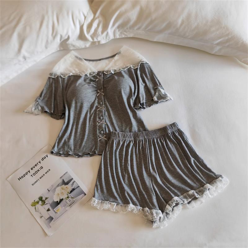 Women's Summer Modal Pajama Set with Chest Pad - Short Sleeve, Lightweight, for Spring and Autumn