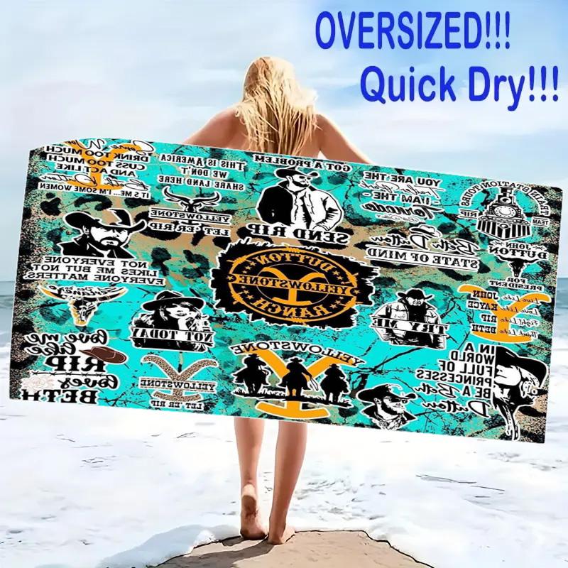 Western Series Yellowstone Print Beach Towel, Large Soft Quick Dry Towel for Beach Camping Swimming