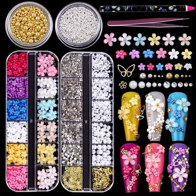 Nail Art Jewelry 10Mm Small Flower Nail Art Five-Petal Flower Resin Petal Mixed Color Steel Ball Nail Set Jewelry
