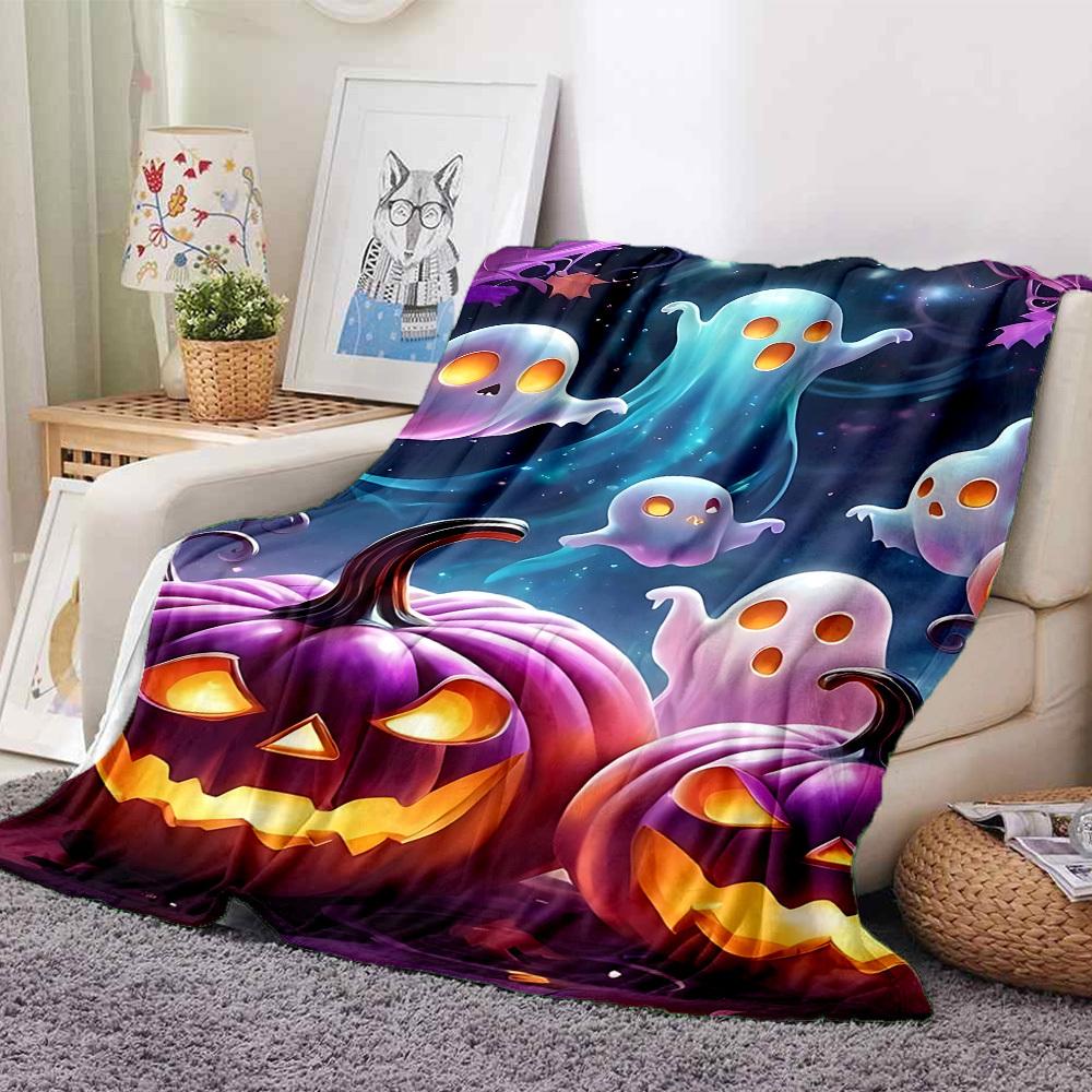 1pc Halloween Ghosts Blanket Lightweight Flannel Blanket Throw Blanket For Sofa, Bed, Travel, Camping, Livingroom, Couch, Chair, And Bed yy2509026224