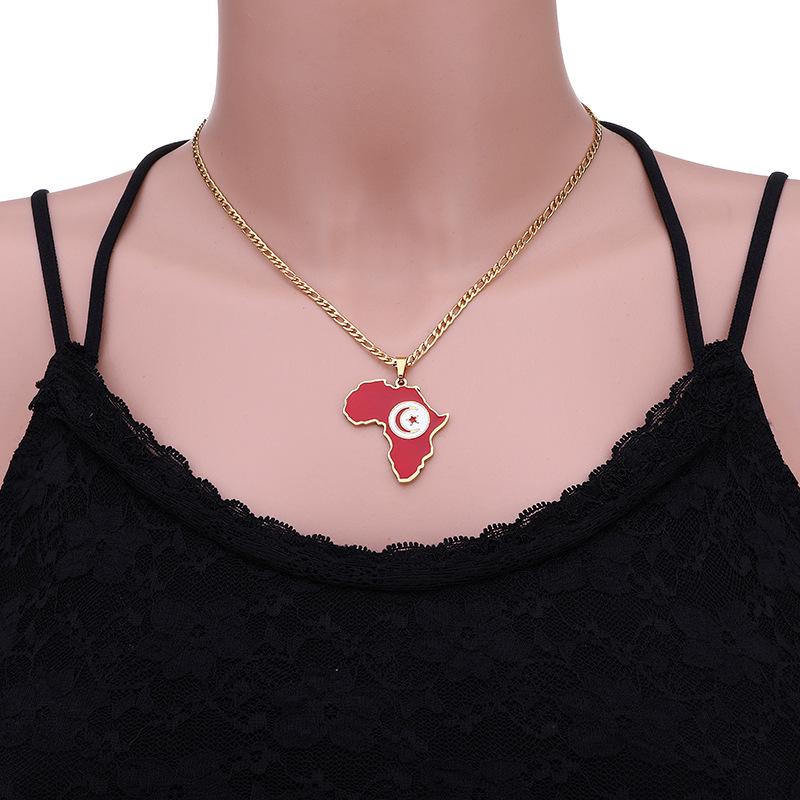 Collar con Mapa de Esmalte Africano: Colgante Geométrico de Acero de Titanio, Joyería Estilo 2022.
