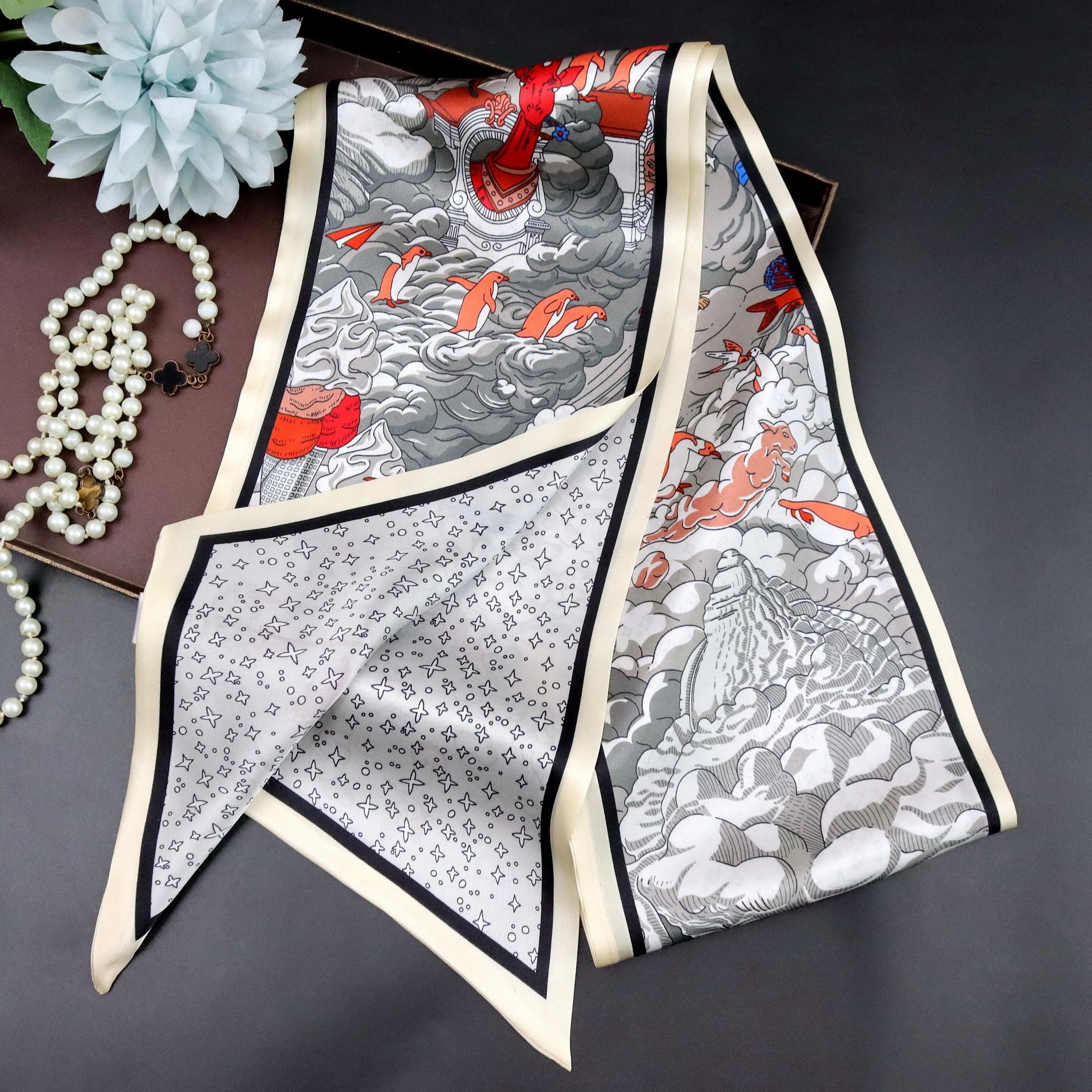 [Yunjian Vientiane] Шёлковый шарф из тутового шёлка, тонкий узкий шёлковый шарф-лента, двухслойный шарф, шарф-лента 150*16CM