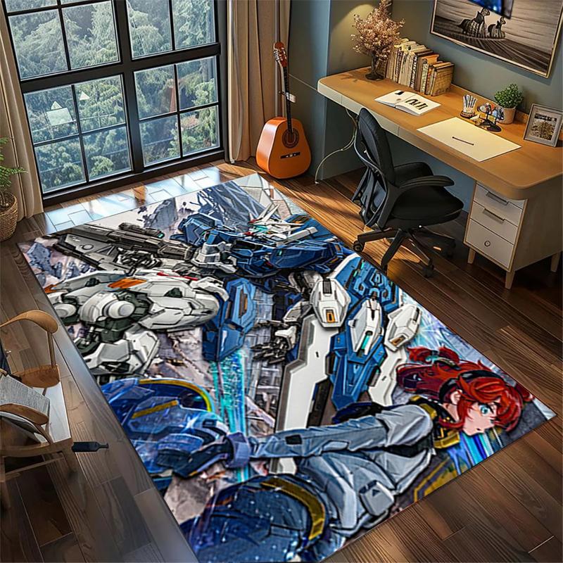 Gundam Bedroom Floor Mat Large Area Non Slip Washable Rug Gamer Room Decor