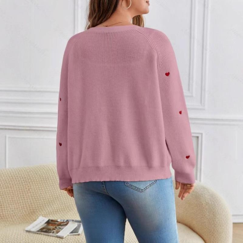 Love embroidered knitted sweater jacket, European, American autumn and winter single-breasted V-neck sweater cardigan for women
