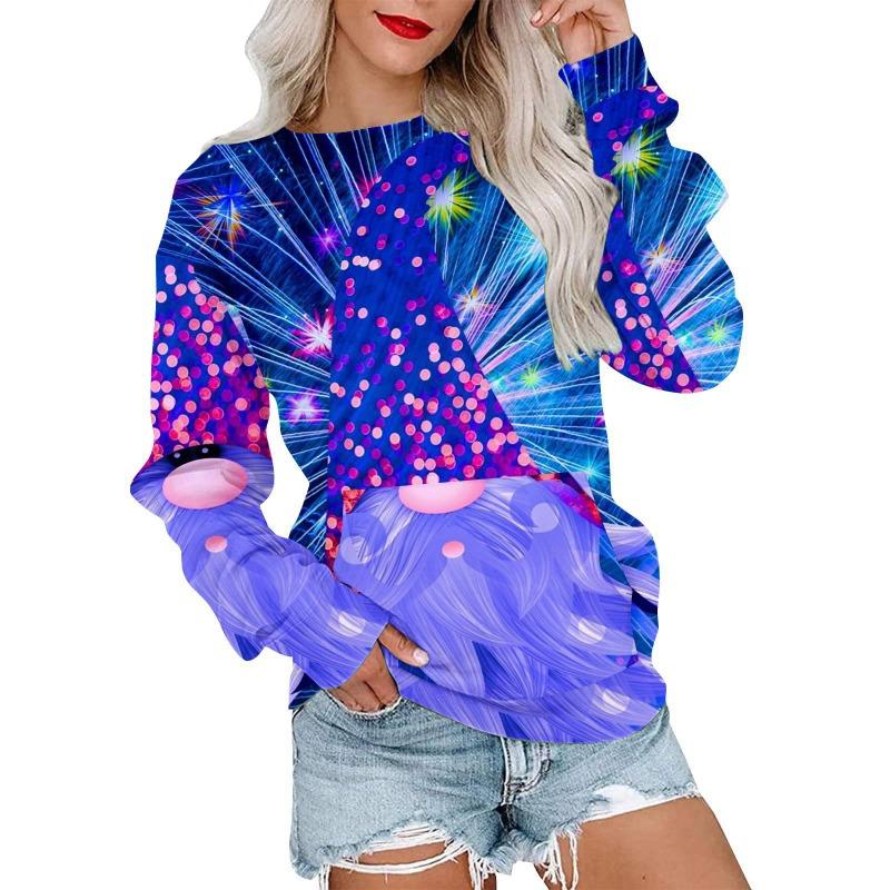 Autumn Winter Fashion Christmas Series Christmas Tree Elk Printed Pocket Round Neck Hoodie