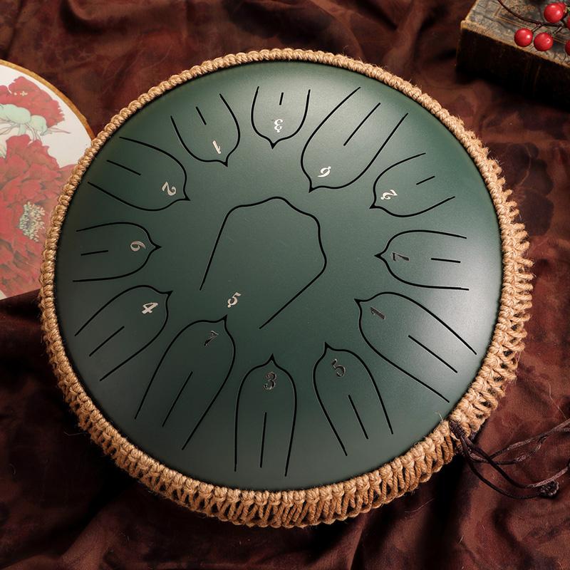 Hluru Glucophone 13 Inch 15 Notes Steel Tongue Drum Key D Ethereal Drum Yoga Meditation Musical Instrument