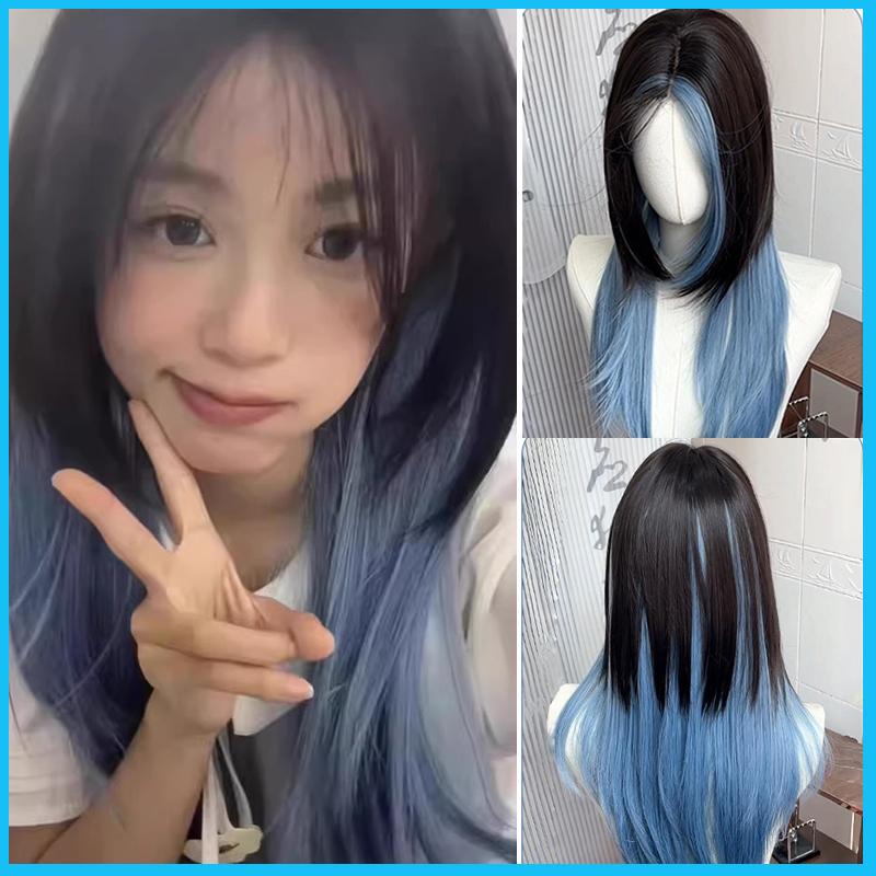 Synthetic Straight wigs 24 Inch Long Heat-Resistant Blue Wig For Women Halloween And Christmas New Year Carnival Music Festival