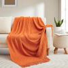 50"x60" Orange Gift Kniited Throw Blankets With Tassels Lightweight Soft Cozy Plaids for Bed Sofa Chair Fluffy Throw Blankets