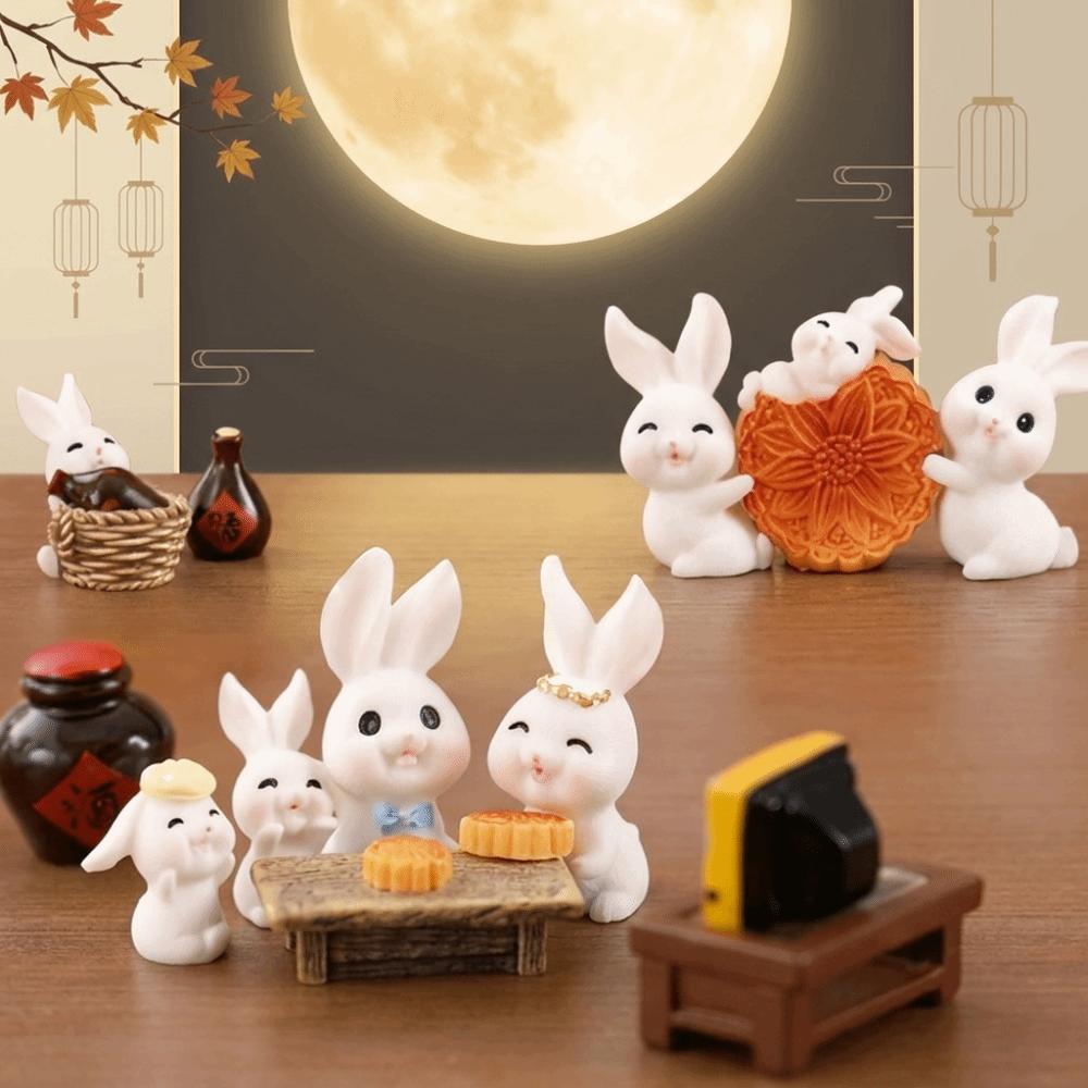 Mooncake Mini Ornaments White Rabbit Mid-Autumn Festival Desk Figurines Festival Decor
