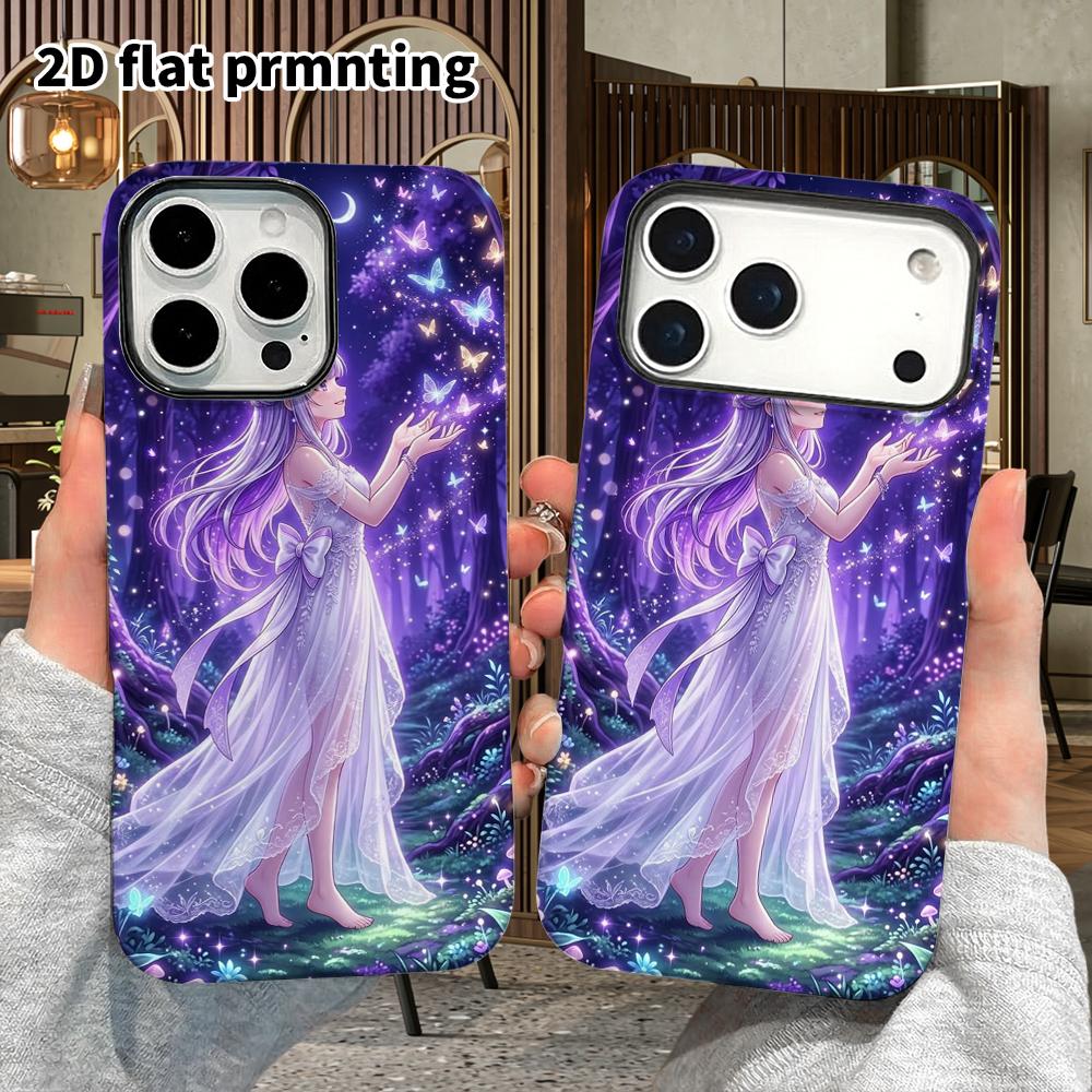 Phone Case: 2D Flat Design Suitable for iPhone 18, 17, 16, 15, 14, 13 Pro Film Protective Case, Couple Style, Butterfly Girl, Christmas and Halloween