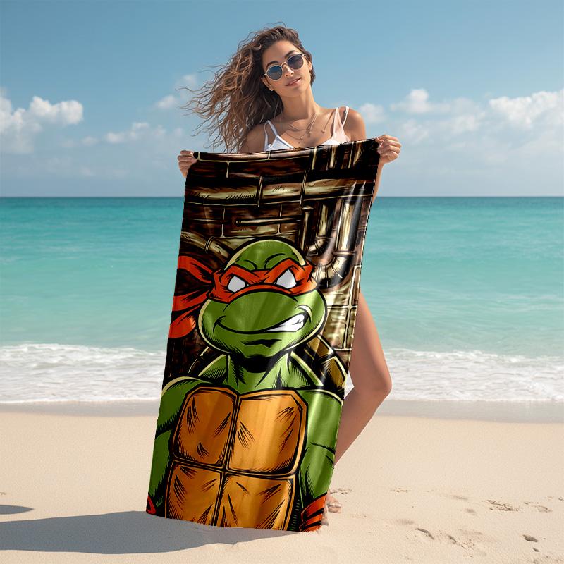 proof beach towel with Teenage Mutant Ninja Turtles pattern - soft,absorbent,quick-drying,machine washable - perfect for swimming,camping,bathing