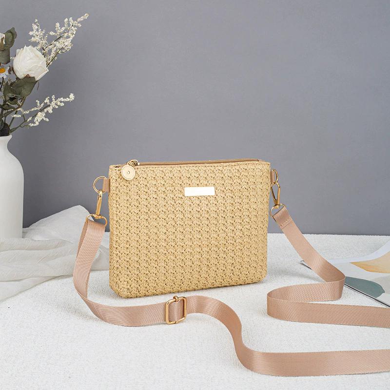 Women's Solid Color Straw Woven Crossbody Bag, Casual Versatile Shoulder Clutch Purse for Daily & Commute