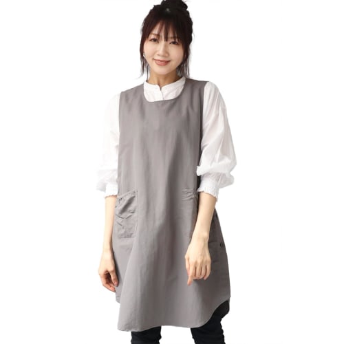 ON NISHIKI Women's Water-Repellent Nylon Apron, Stylish and Cute, Side Buttons, Side Opening, Crinkle-Shaking, Water-Repellent Apron with Pockets (Gra