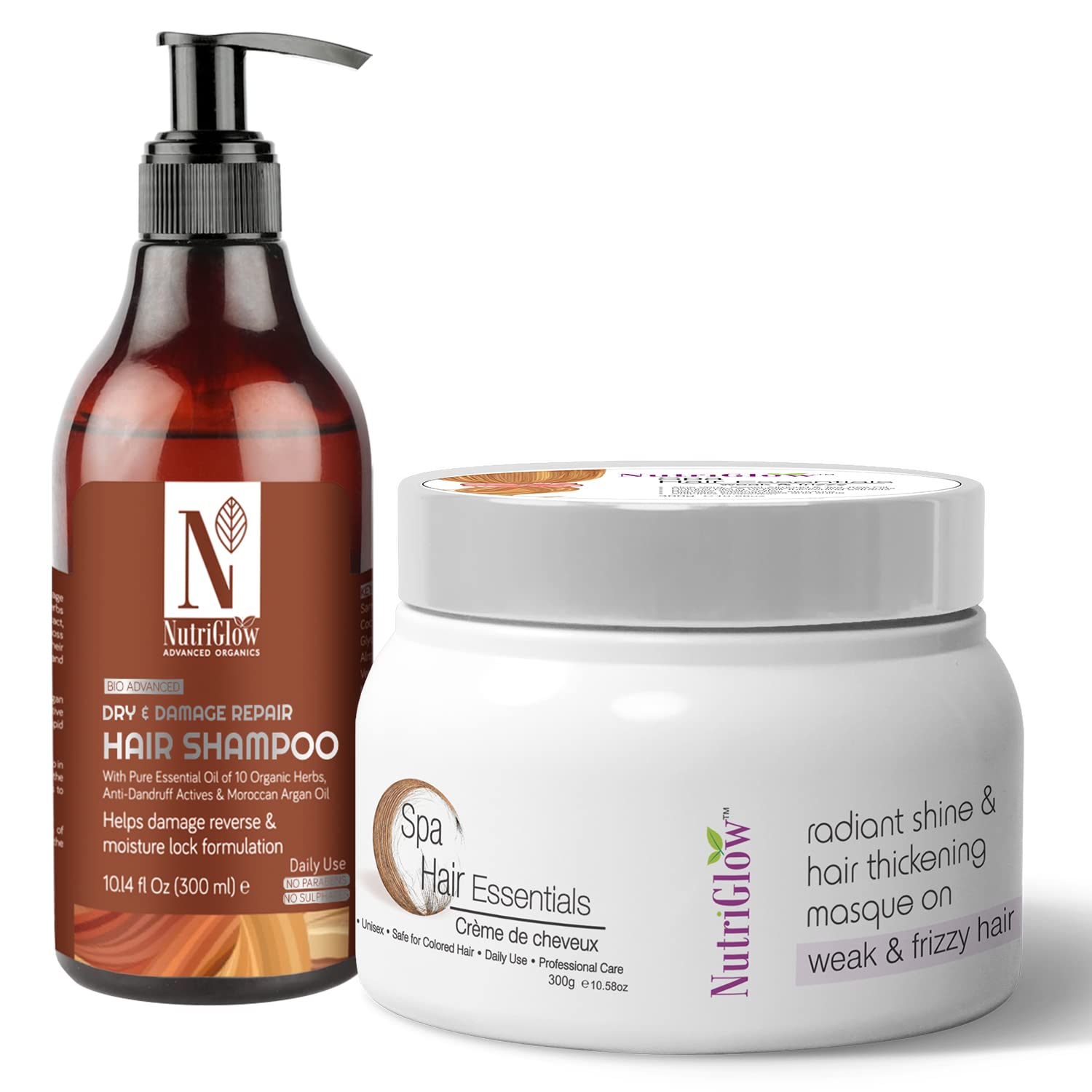 NutriGlow Hair Spa Creame (300gm) & Hair Shampoo (300ml) For Shiny Hair, Frizzy Hair, Hair Nourisment, Moisture lock, Pack Of 2