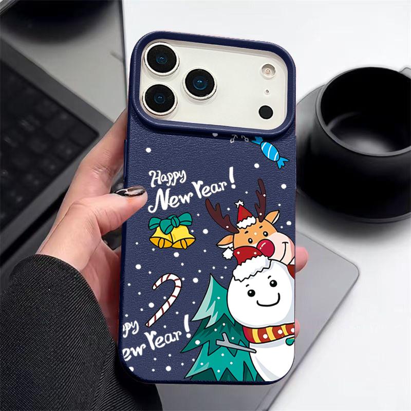 Christmas Deer Pattern Phone Case For iPhone Air 17 16 Pro Max 15 14 13 12 Pro Max 11 16e Shockproof Soft Silicone Leather Texture Cover