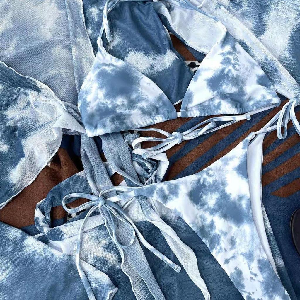 2025 European & American Women's Tie-Dye Swimsuit: Sexy Four-Piece Bikini Set