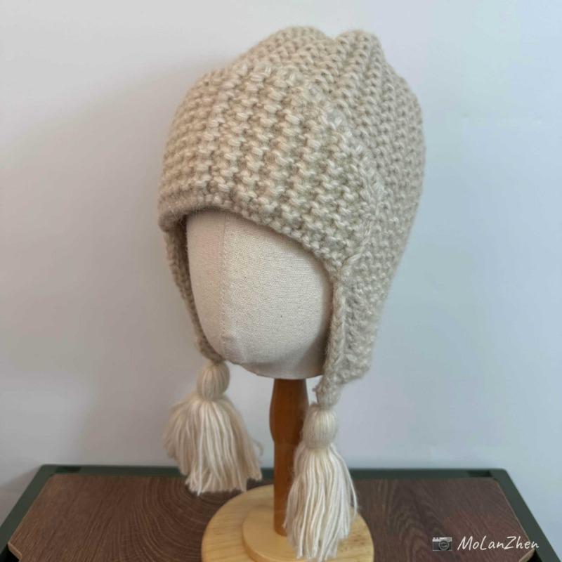 Korean Ins Style Cute Tassel Braid Thick Knit Hat Ear Protection Autumn Winter For Women