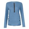 Womens Casual  Zipper Longsleeved Neck Button Tshirt Top