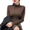 Semi-turtleneck Sweater Bottoming Shirt Women's Autumn and Winter Long-sleeved Top Beaded Lace Slim-fit Knitted Sweater