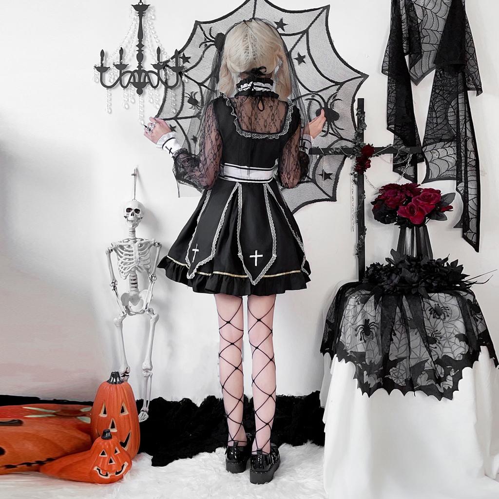Halloween Costume Cross Nun Costume Vampire Dark Goth Ghost Dress Carnival Costume