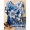 Women's Flower Print Versatile Comfortable Short Sleeve Fashion T-Shirt Loose T-Shirts Women’s