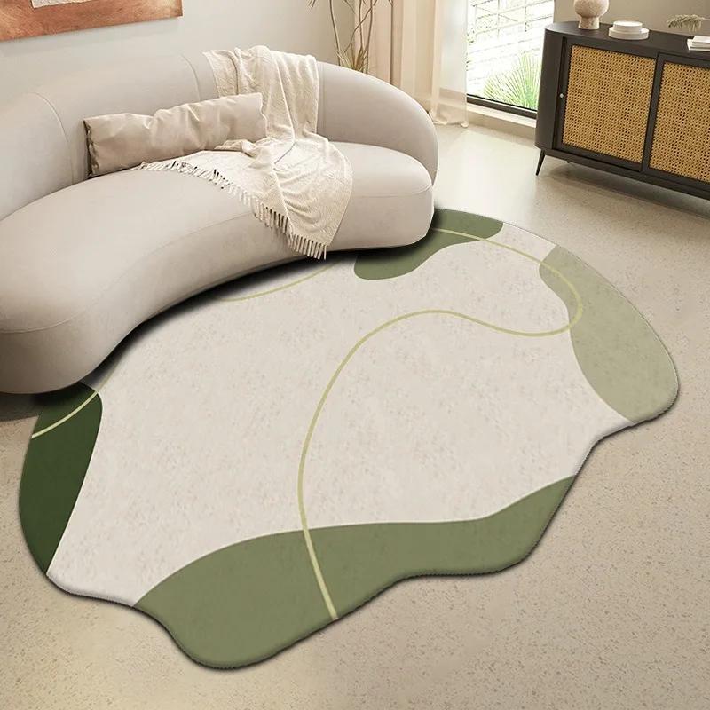 Large Modern Luxury Carpets for Living Room Fluffy Soft Green Plush Carpet Cream Irregular Rug Home Thickened Mat Washable Mats
